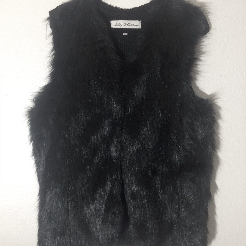 Faux Fur Black Vest Knit Sweater Back Warm